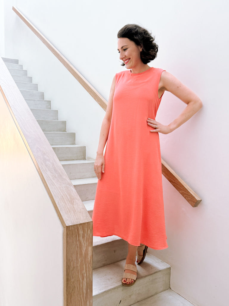 Folded Dress in Bright Coral