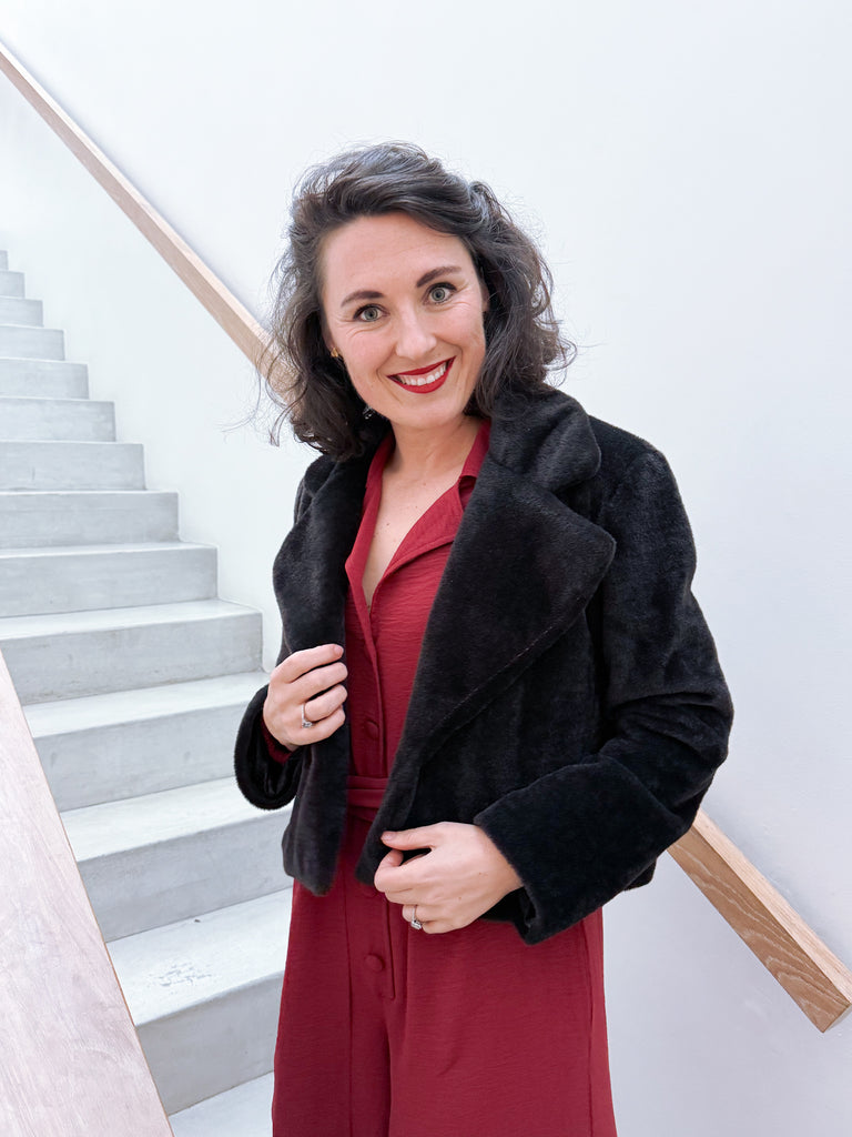 Faux Munro Fur Jacket - Black