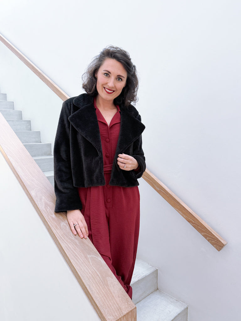 Faux Munro Fur Jacket - Black