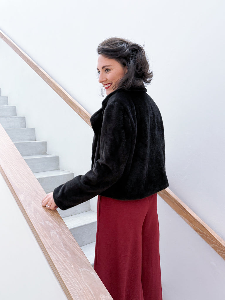 Faux Munro Fur Jacket - Black