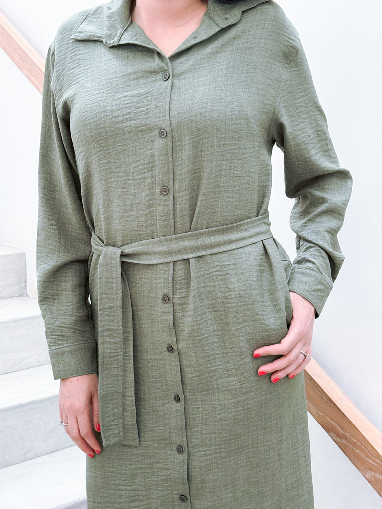 Winter Midi Shirt Dress - Olive