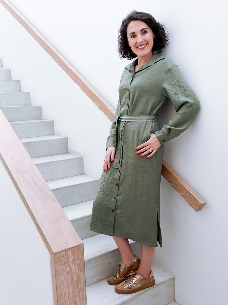 Winter Midi Shirt Dress - Olive