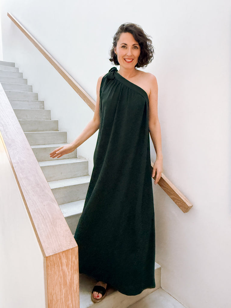 One Shoulder Maxi Dress in Forrest Green
