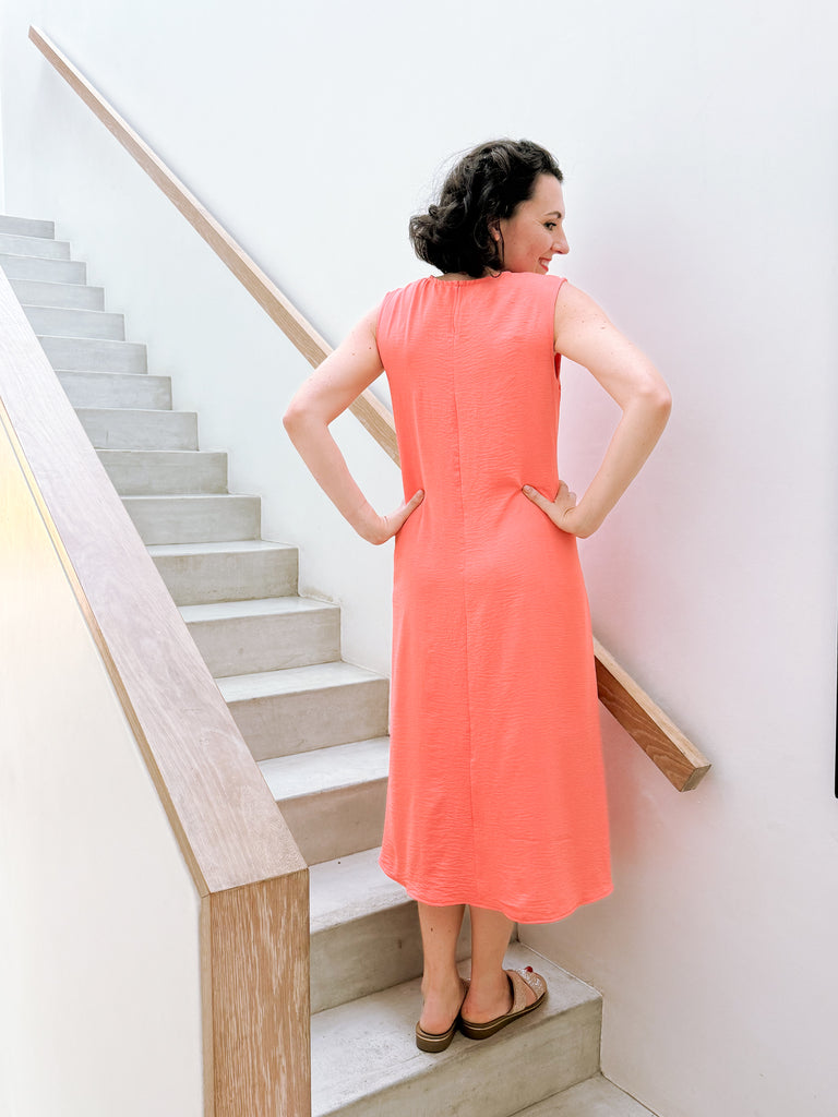Folded Dress in Bright Coral
