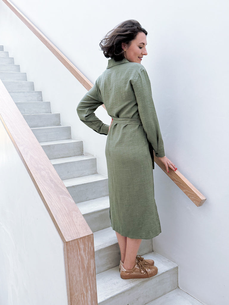 Winter Midi Shirt Dress - Olive